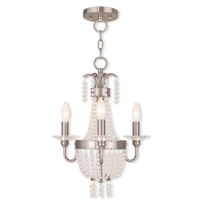 Livex Valentina 3-LT Convertible Mini Chand/Ceiling, Nickel/Crystal - 51843-91