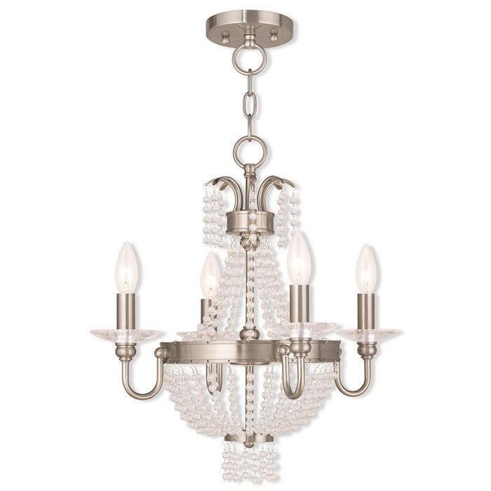 Livex Valentina 4-LT Convertible Mini Chand/Ceiling, Nickel/Crystal - 51844-91