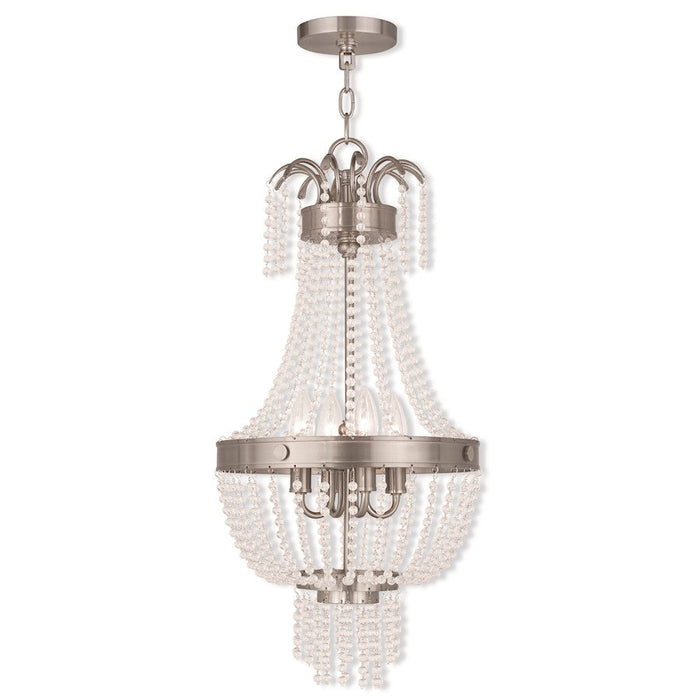 Livex Valentina 4 Light Pendant, Brushed Nickel/Clear Crystals - 51854-91