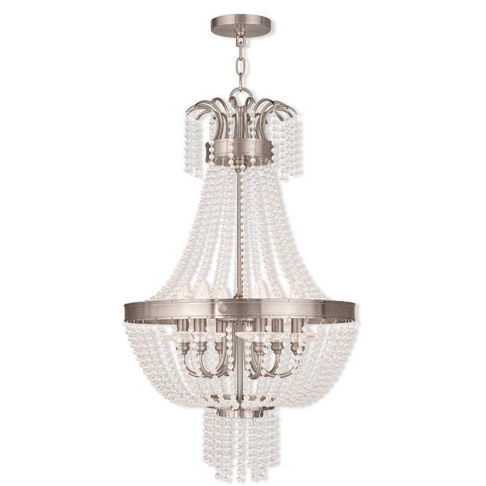 Livex Valentina 6 Light Pendant, Brushed Nickel/Clear Crystals - 51856-91