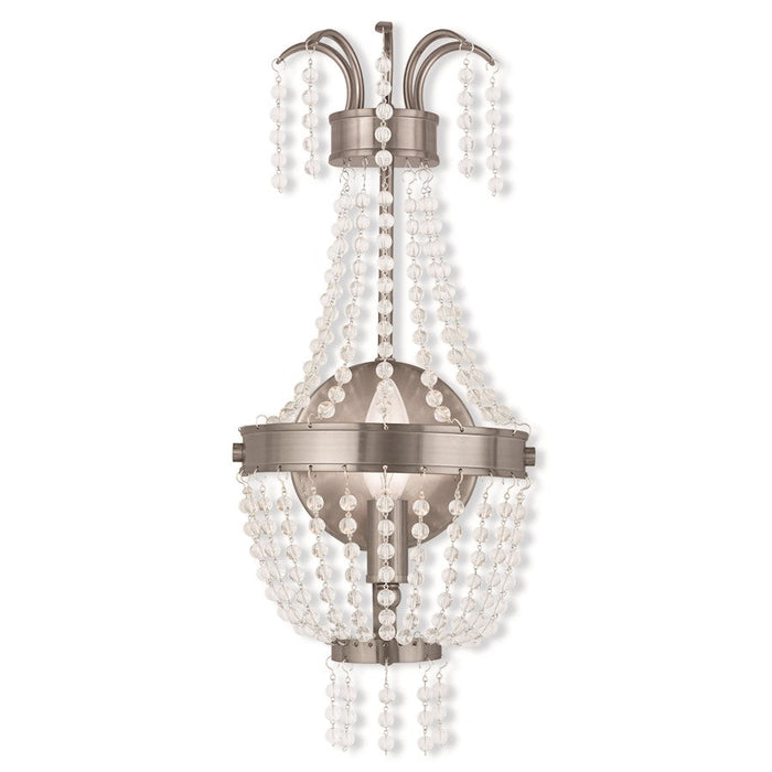 Livex Valentina 1 Light Wall Sconce, Brushed Nickel/Clear Crystals - 51872-91