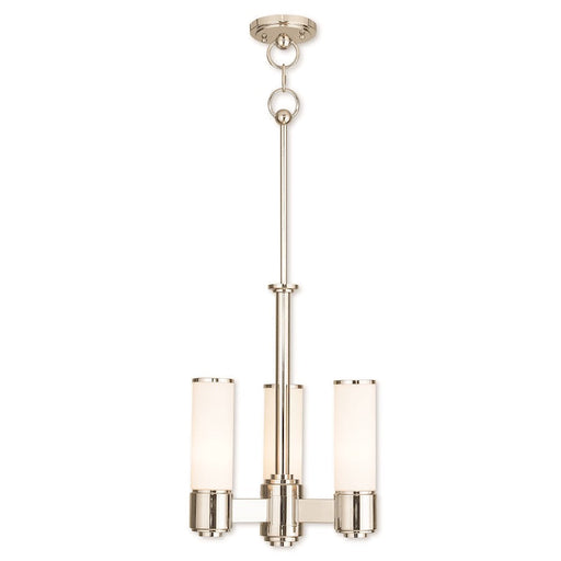 Livex Weston 3 Light Mini Chandelier, P Nickel/Satin Opal White - 52103-35