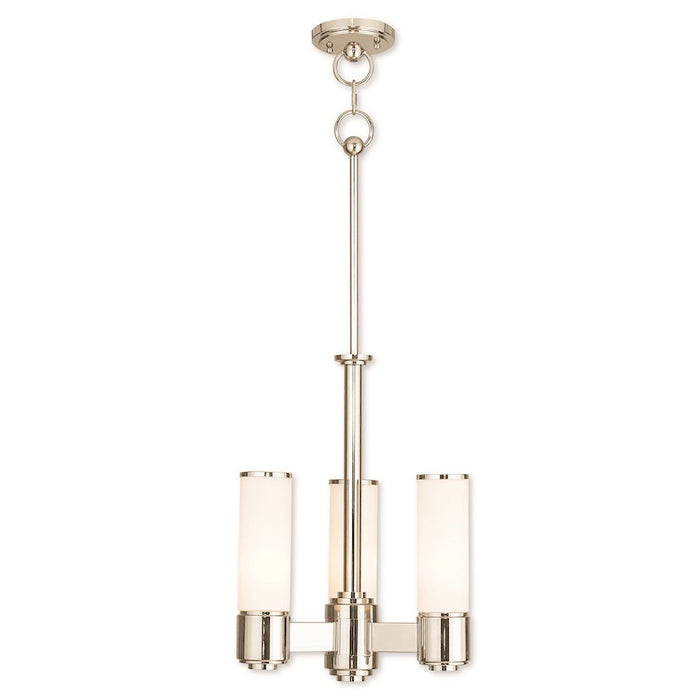 Livex Weston 3 Light Mini Chandelier, P Nickel/Satin Opal White - 52103-35