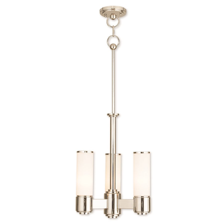 Livex Weston 3 Light Mini Chandelier, P Nickel/Satin Opal White - 52103-35