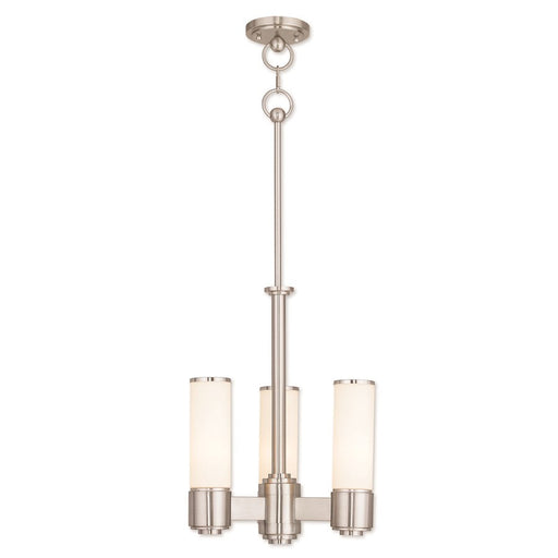 Livex Weston 3 Light Mini Chandelier, B Nickel/Satin Opal White - 52103-91