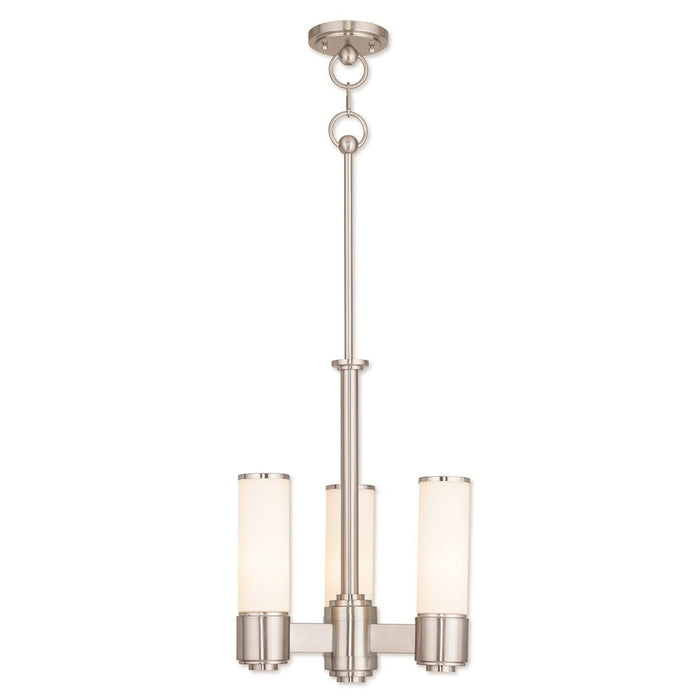 Livex Weston 3 Light Mini Chandelier, B Nickel/Satin Opal White - 52103-91