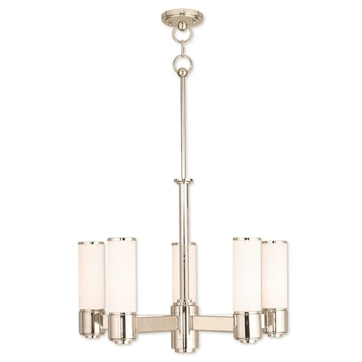 Livex Weston 5 Light Dinette Chandelier, P Nickel/Satin Opal White - 52105-35