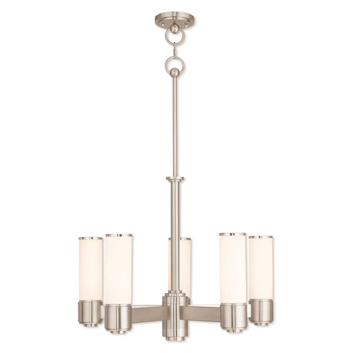 Livex Weston 5 Light Dinette Chandelier, B Nickel/Satin Opal White - 52105-91