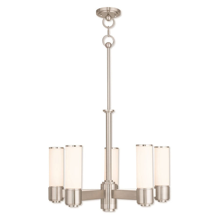 Livex Weston 5 Light Dinette Chandelier, B Nickel/Satin Opal White - 52105-91