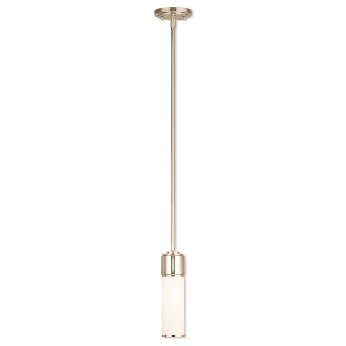 Livex Weston 1 Light Mini Pendant, Nickel/Satin Opal White - 52111-35