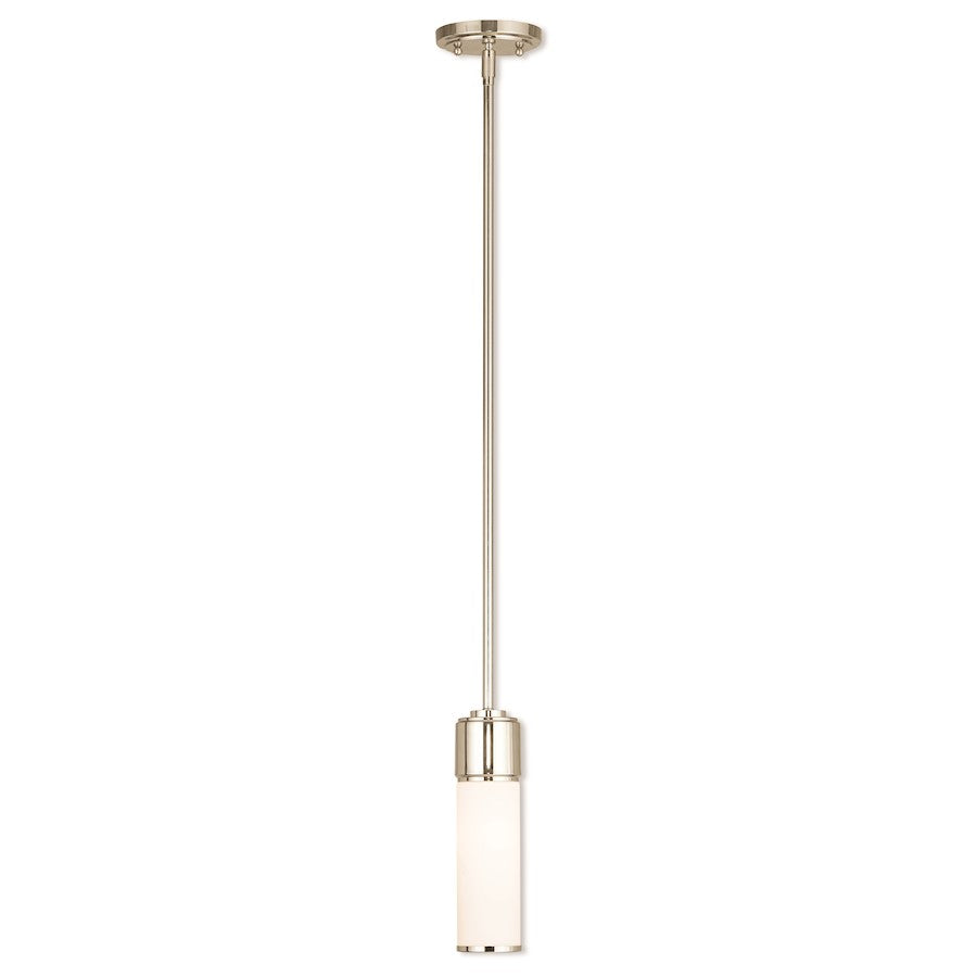 Livex Weston 1 Light Mini Pendant, Nickel/Satin Opal White - 52111-35