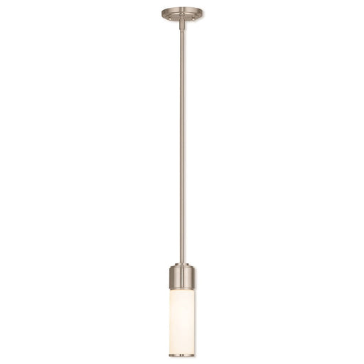 Livex Weston 1 Light Mini Pendant, Nickel/Hand Blown Satin Opal White - 52111-91