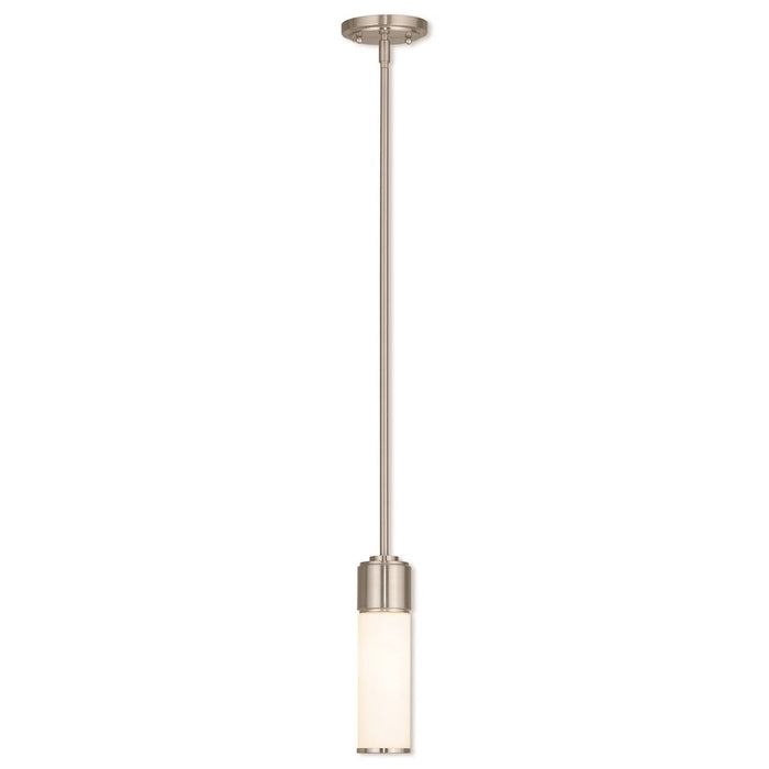 Livex Weston 1 Light Mini Pendant, Nickel/Hand Blown Satin Opal White - 52111-91