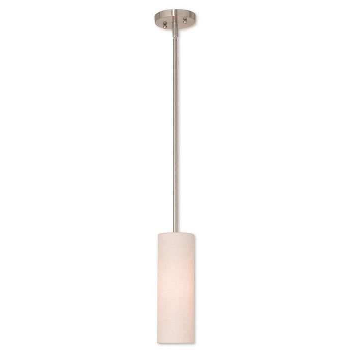 Livex Meridian 1 Light Mini Pendant, Nickel/Oatmeal Color Hardback - 52130-91