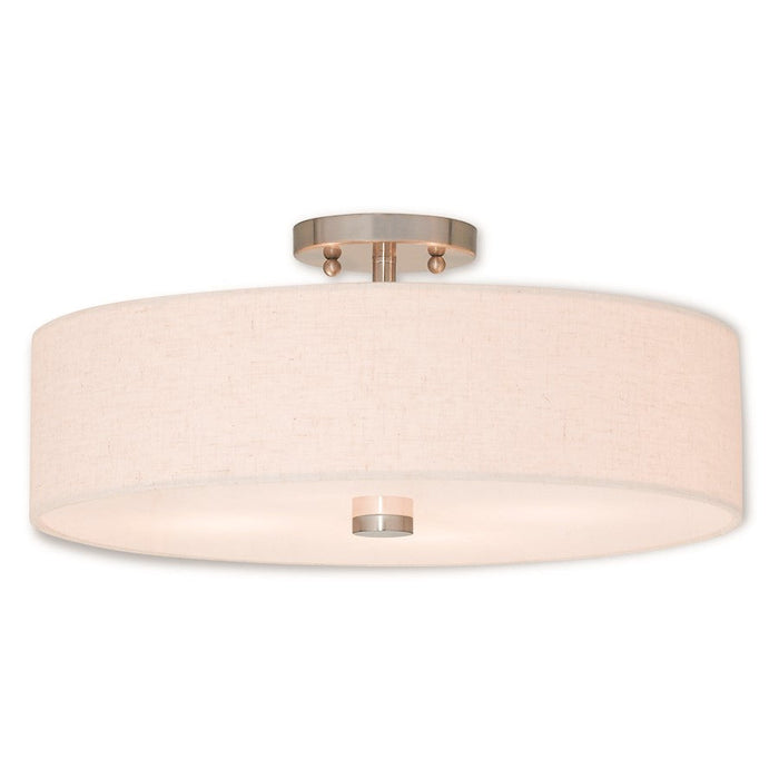 Livex Meridian 4 Light Ceiling Mount, Nickel/Oatmeal Color Hardback - 52136-91