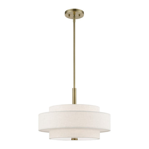 Livex Monroe 4 Light Pendant Chandelier, Brass/Oatmeal/White Fabric - 52137-01