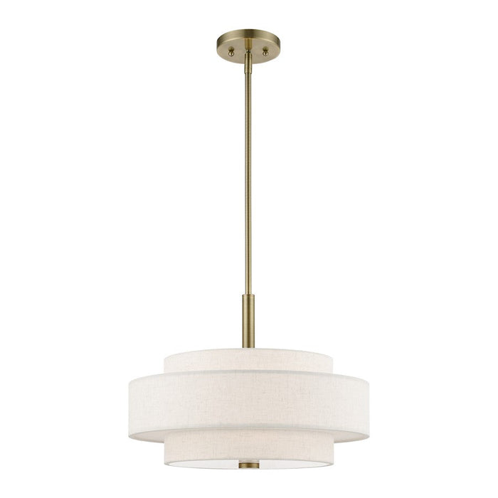 Livex Monroe 4 Light Pendant Chandelier, Brass/Oatmeal/White Fabric - 52137-01