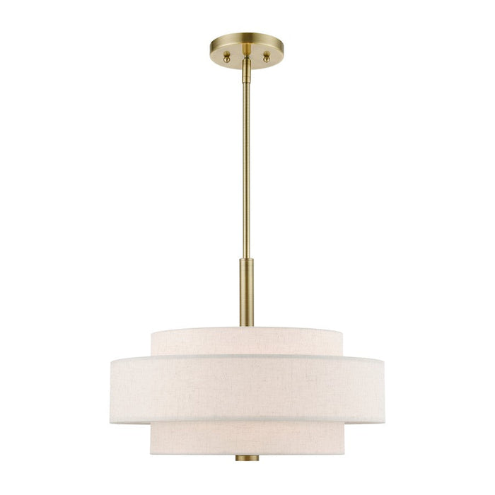 Livex Monroe Pendant Chandelier, Brass/Oatmeal/White Fabric