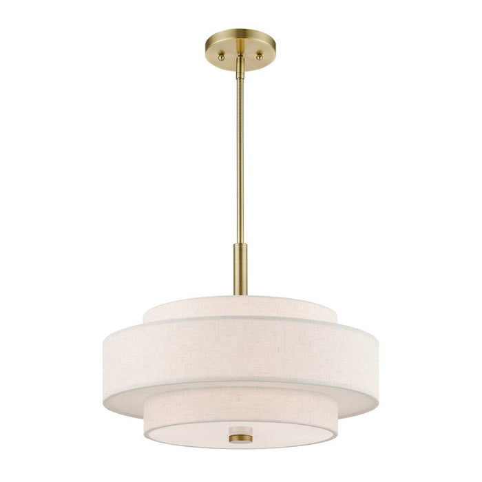 Livex Monroe Pendant Chandelier, Brass/Oatmeal/White Fabric