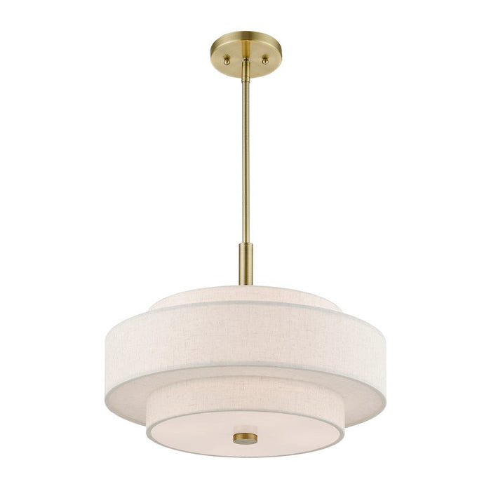 Livex Monroe Pendant Chandelier, Brass/Oatmeal/White Fabric