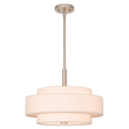 Livex Meridian 4 Light Pendant, Nickel/Oatmeal Color Hardback - 52137-91