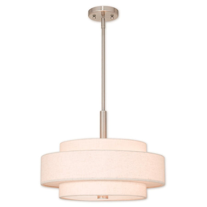 Livex Meridian 4 Light Pendant, Nickel/Oatmeal Color Hardback - 52137-91