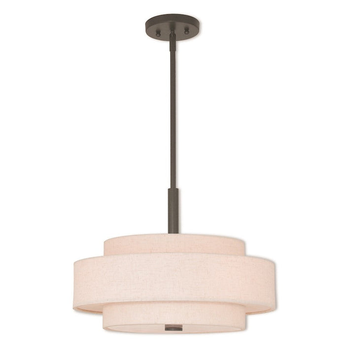 Livex Meridian 4 Light Pendant, English Bronze/Oatmeal Color Hardback - 52137-92