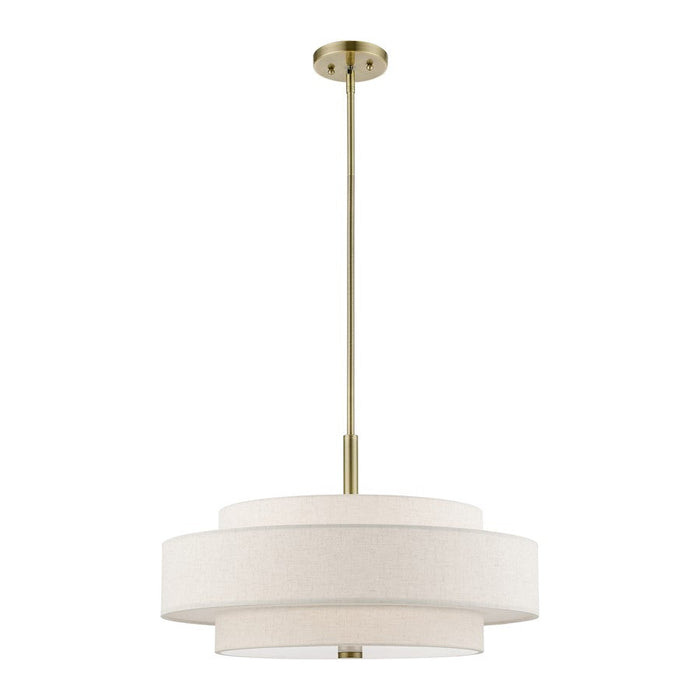 Livex Monroe 5 Light Pendant Chandelier, Brass/Oatmeal/White Fabric - 52138-01