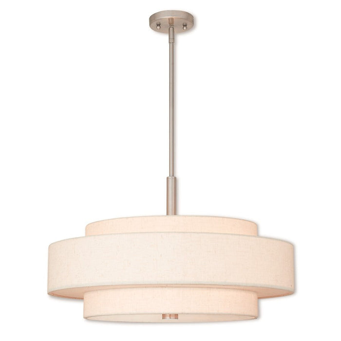 Livex Meridian 5 Light Pendant, Nickel/Oatmeal Color Hardback - 52138-91