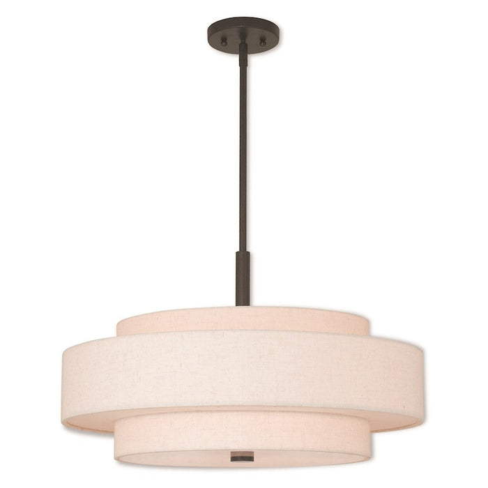 Livex Meridian 5 Light Pendant, English Bronze/Oatmeal Color Hardback - 52138-92