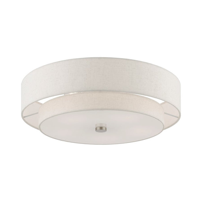 Livex Meridian 5 Light Semi-Flush, Nickel/Oatmeal Fabric/White Fabric