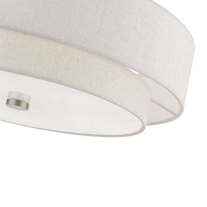 Livex Meridian 5 Light Semi-Flush, Nickel/Oatmeal Fabric/White Fabric