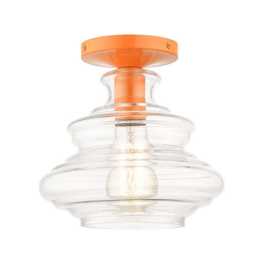 Livex Everett 1 Light Semi-Flush Mount, Orange/Clear Art - 52830-77