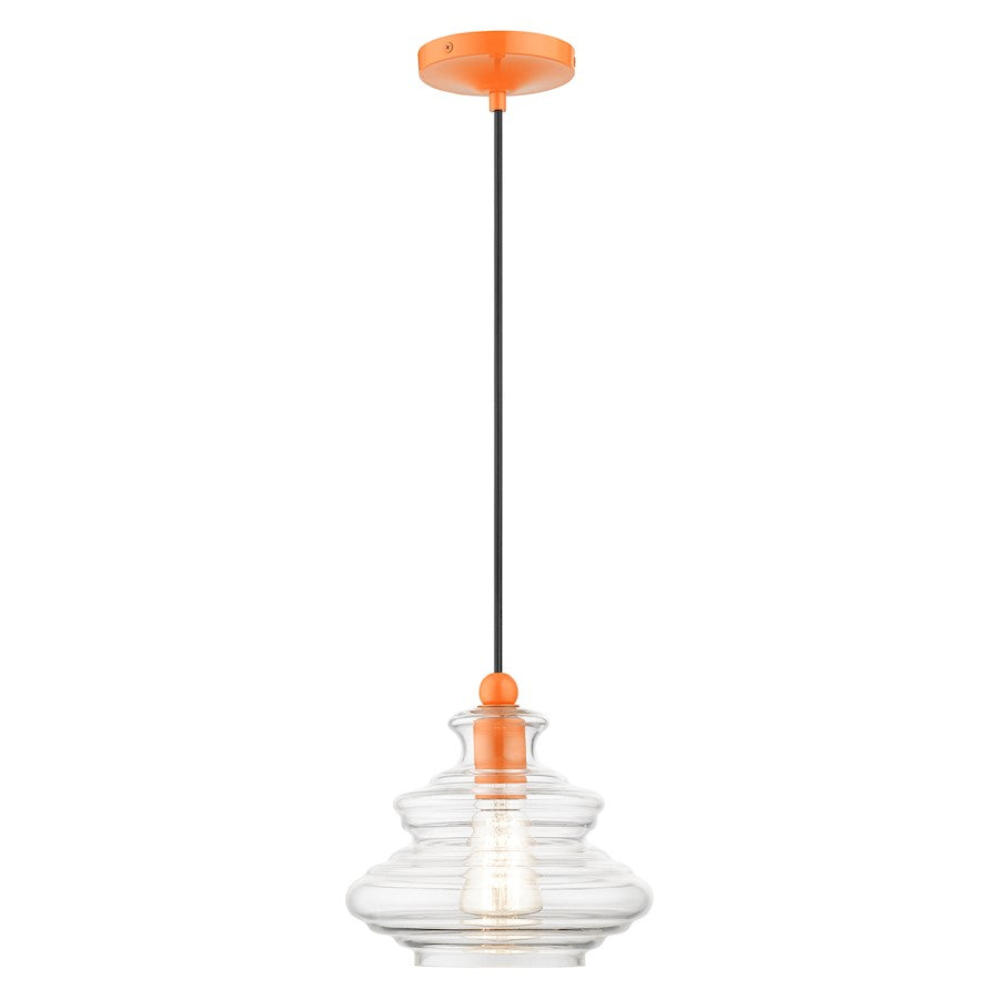 Livex Everett 1 Light Pendant, Shiny Orange/Clear Art - 52831-77