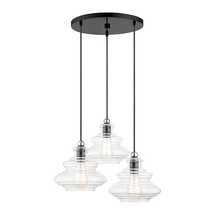 Livex Everett 3 Lt Pendant Chandelier, Black/Chrome/Clear Art - 52833-68