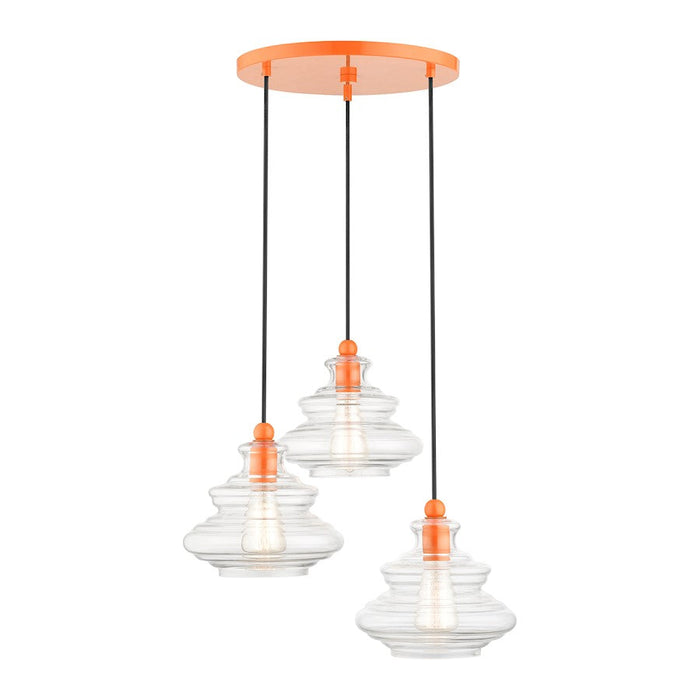 Livex Everett 3 Lt Pendant Chandelier, Orange/Clear Art - 52833-77