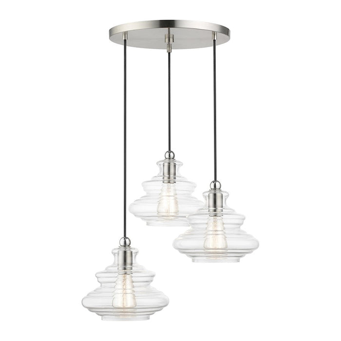 Livex Everett 3 Lt Pendant Chandelier, Nickel/Chrome/Clear Art - 52833-91