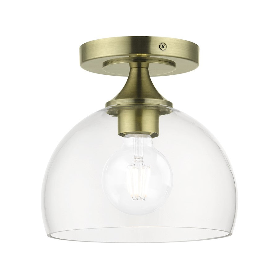 Livex Glendon 1 Light Semi-Flush Mount, Brass/Clear - 53640-01