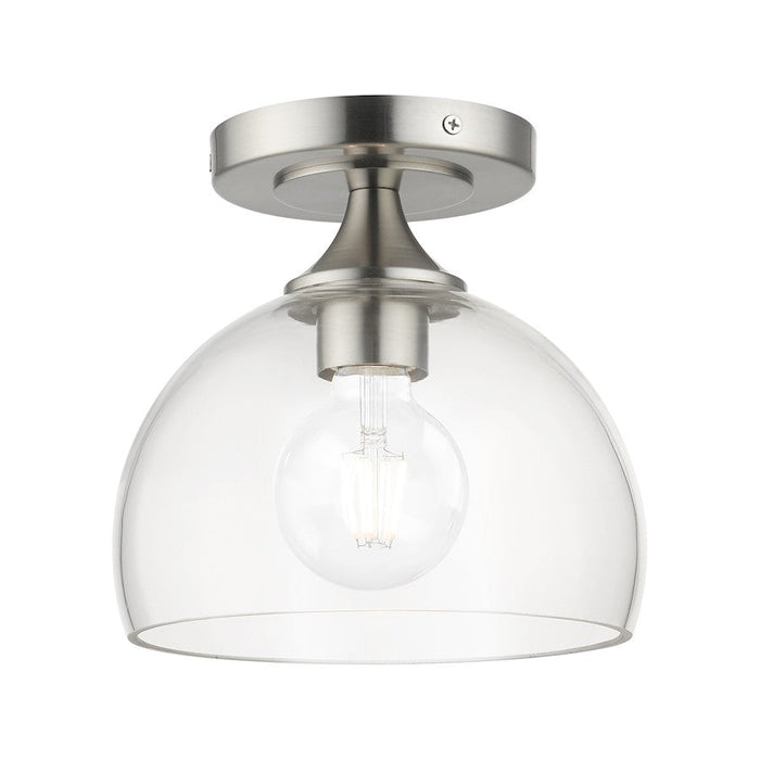 Livex Glendon 1 Light Semi-Flush Mount, Nickel/Clear - 53640-91