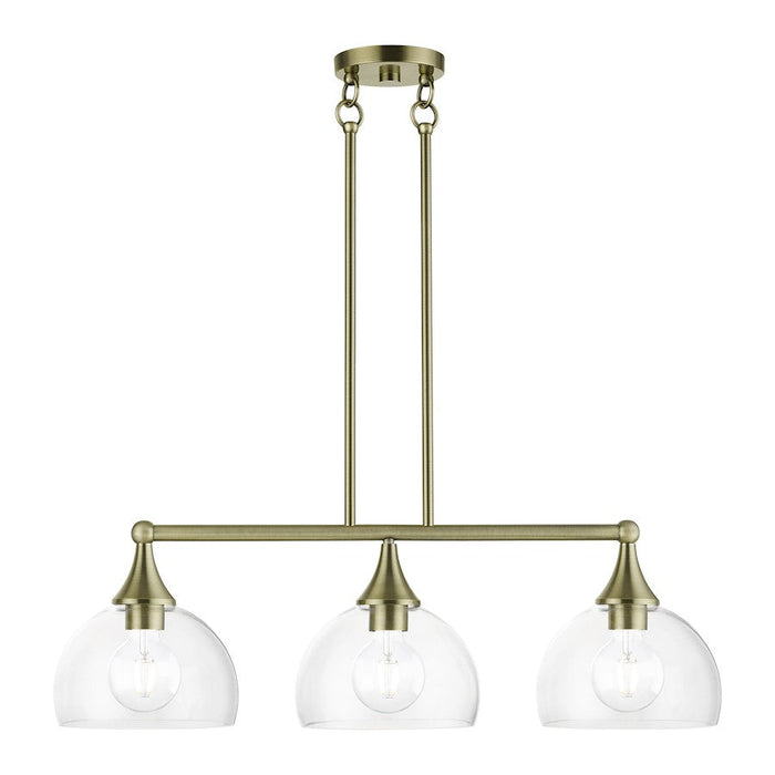 Livex Glendon 3 Light Linear Chandelier, Brass/Clear - 53643-01