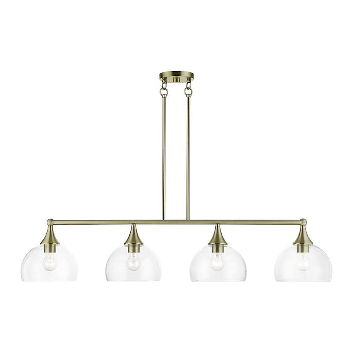 Livex Glendon 4 Lt Large Linear Chandelier, Brass/Clear - 53644-01