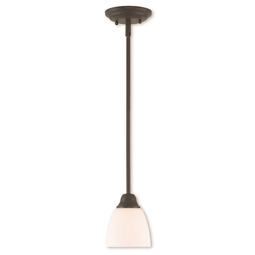 Livex Somerville 1 Light Mini Pendant, Bronze/Satin Opal White - 53850-07