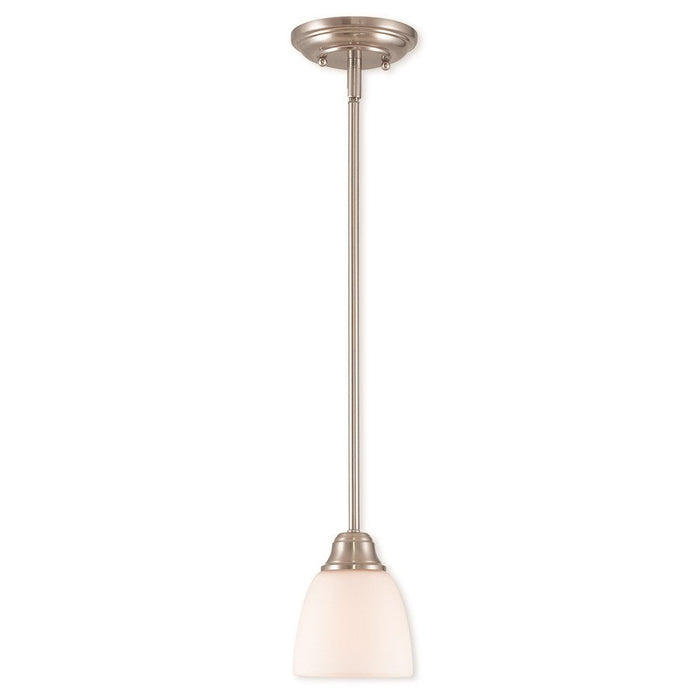 Livex Somerville 1 Light Mini Pendant, Nickel/Satin Opal White - 53850-91