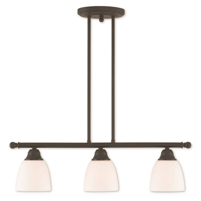 Livex Somerville 3 Light Linear Chandelier, Bronze/Satin Opal White - 53854-07