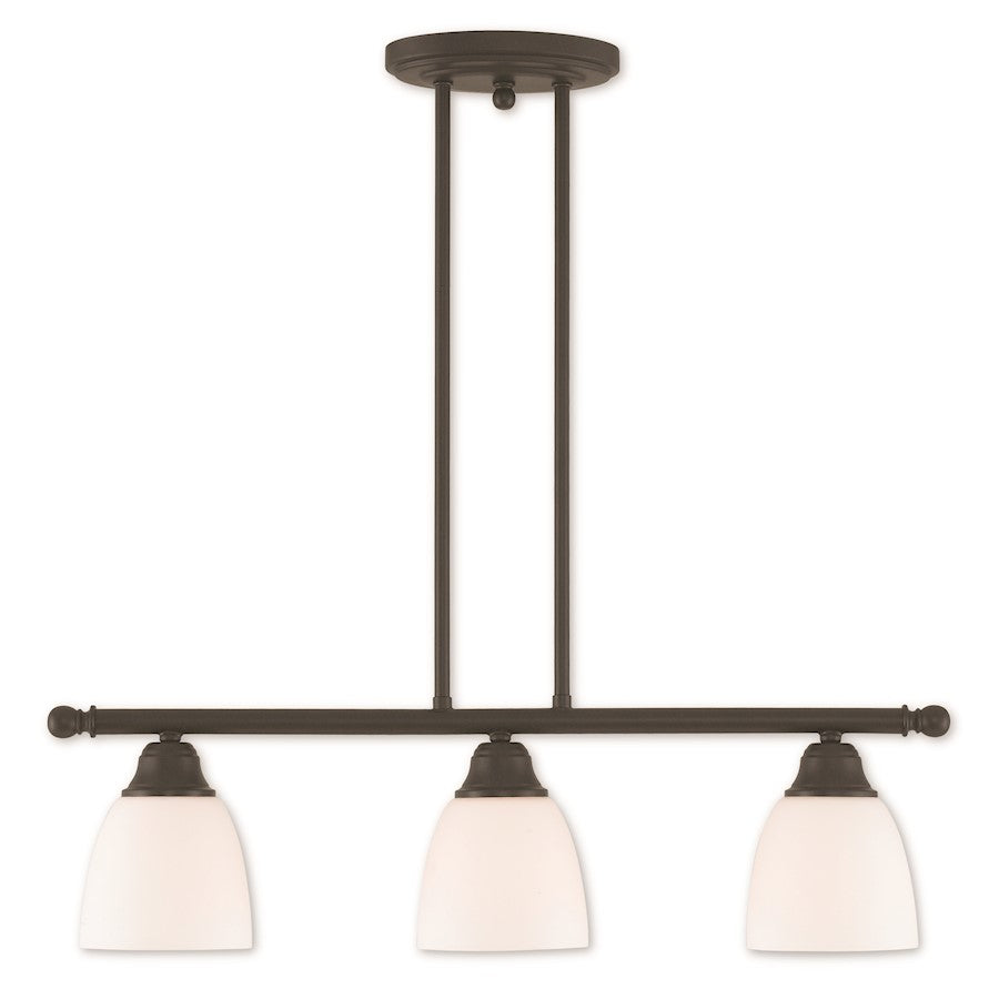 Livex Somerville 3 Light Linear Chandelier, Bronze/Satin Opal White - 53854-07