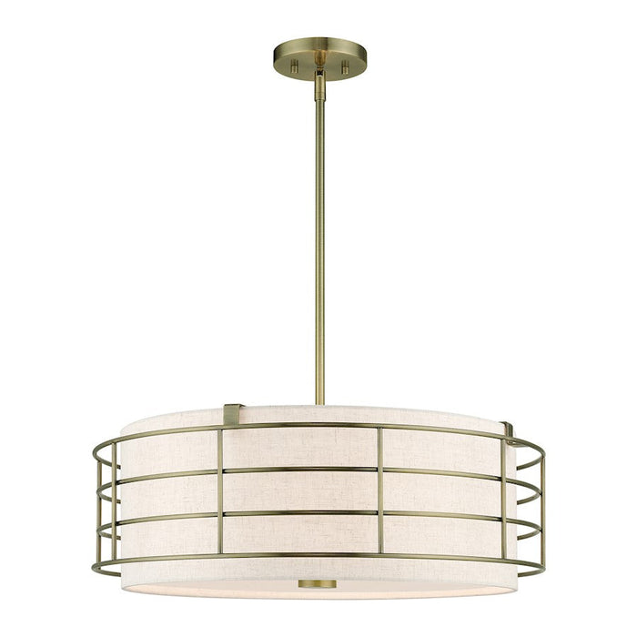 Livex Blanchard 5 Light Pendant Chandelier, Brass/Oatmeal - 55115-01