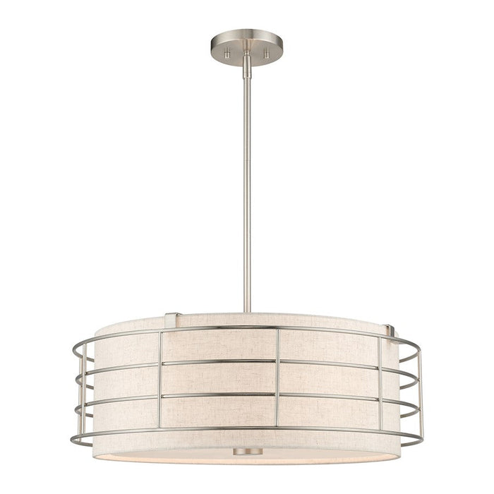 Livex Blanchard 5 Light Pendant Chandelier, Nickel/Oatmeal - 55115-91