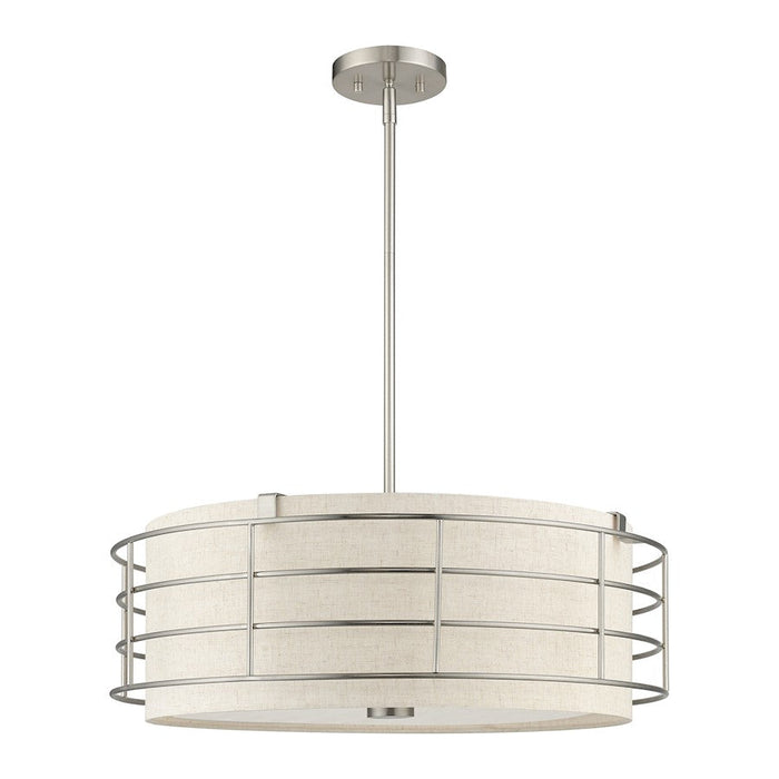 Livex Blanchard 5 Light Pendant Chandelier, Nickel/Oatmeal