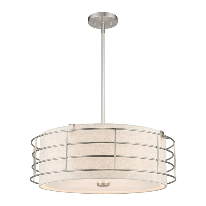 Livex Blanchard 5 Light Pendant Chandelier, Nickel/Oatmeal