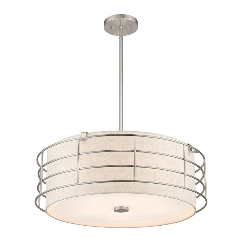 Livex Blanchard 5 Light Pendant Chandelier, Nickel/Oatmeal